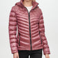 Casaco acolchoado com capuz Calvin Klein feminino, dobrável, brilhante, rosa, tamanho médio