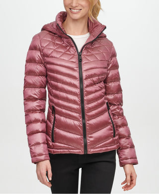 Calvin Klein Women's Hooded Packable Shine Down Puffer Coat Rose Size Medium