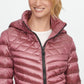 Casaco acolchoado com capuz Calvin Klein feminino, dobrável, brilhante, rosa, tamanho médio
