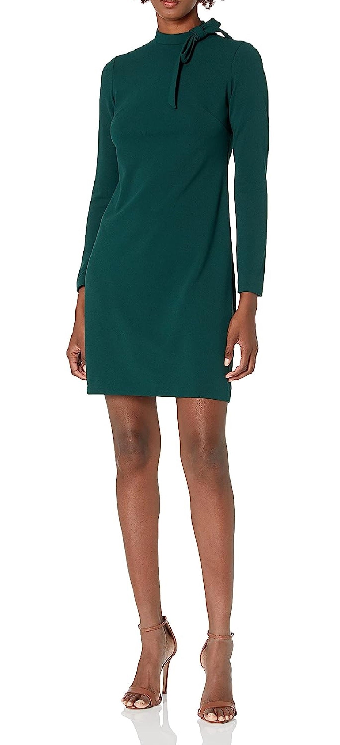 Vestido Calvin Klein Feminino Manga Longa com Detalhe de Amarração no Decote Verde Tamanho 10