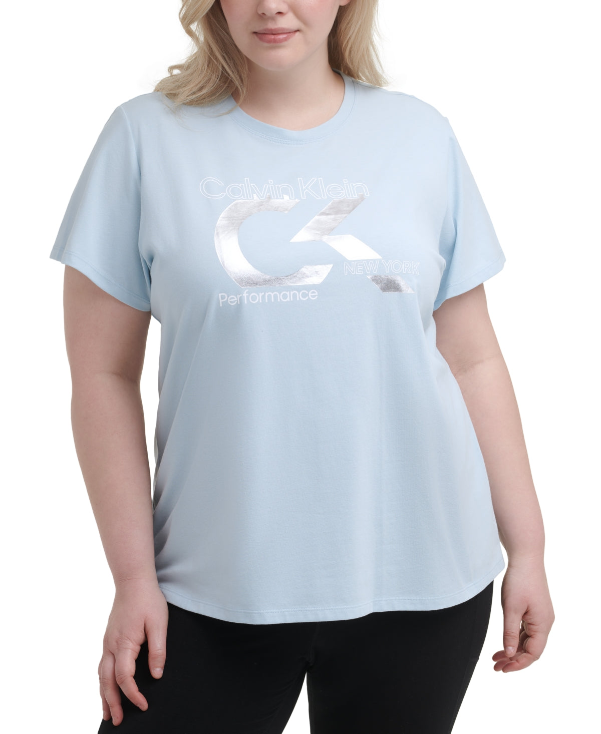 Camiseta Calvin Klein Performance Plus Feminina com Estampa de Logotipo Aqua Tamanho 3X
