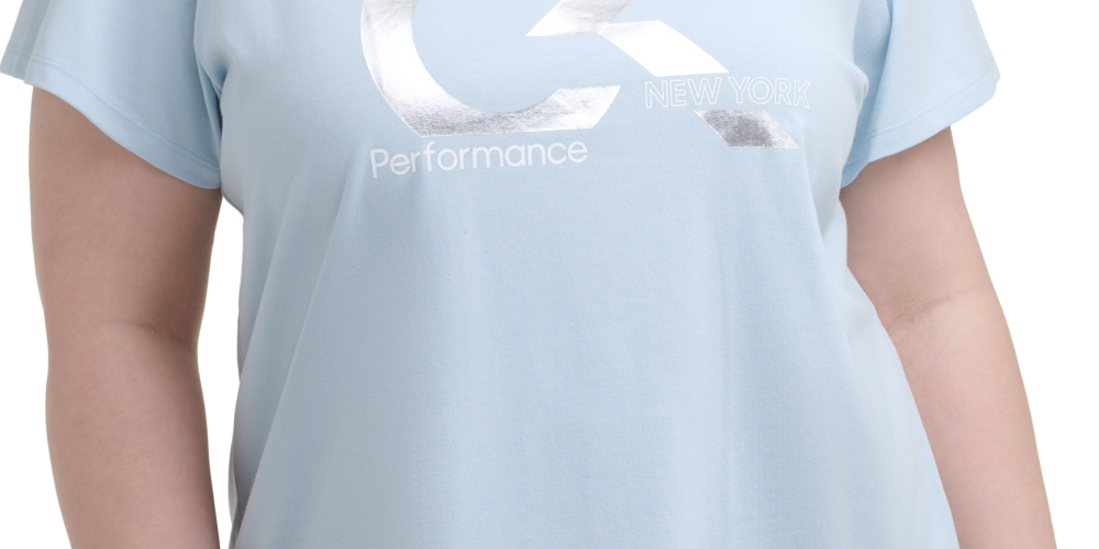 Camiseta Calvin Klein Performance Plus Feminina com Estampa de Logotipo Aqua Tamanho 3X