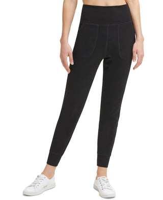 Calça jogger feminina Calvin Klein Performance Slim Fit, comprimento total, preta, tamanho grande