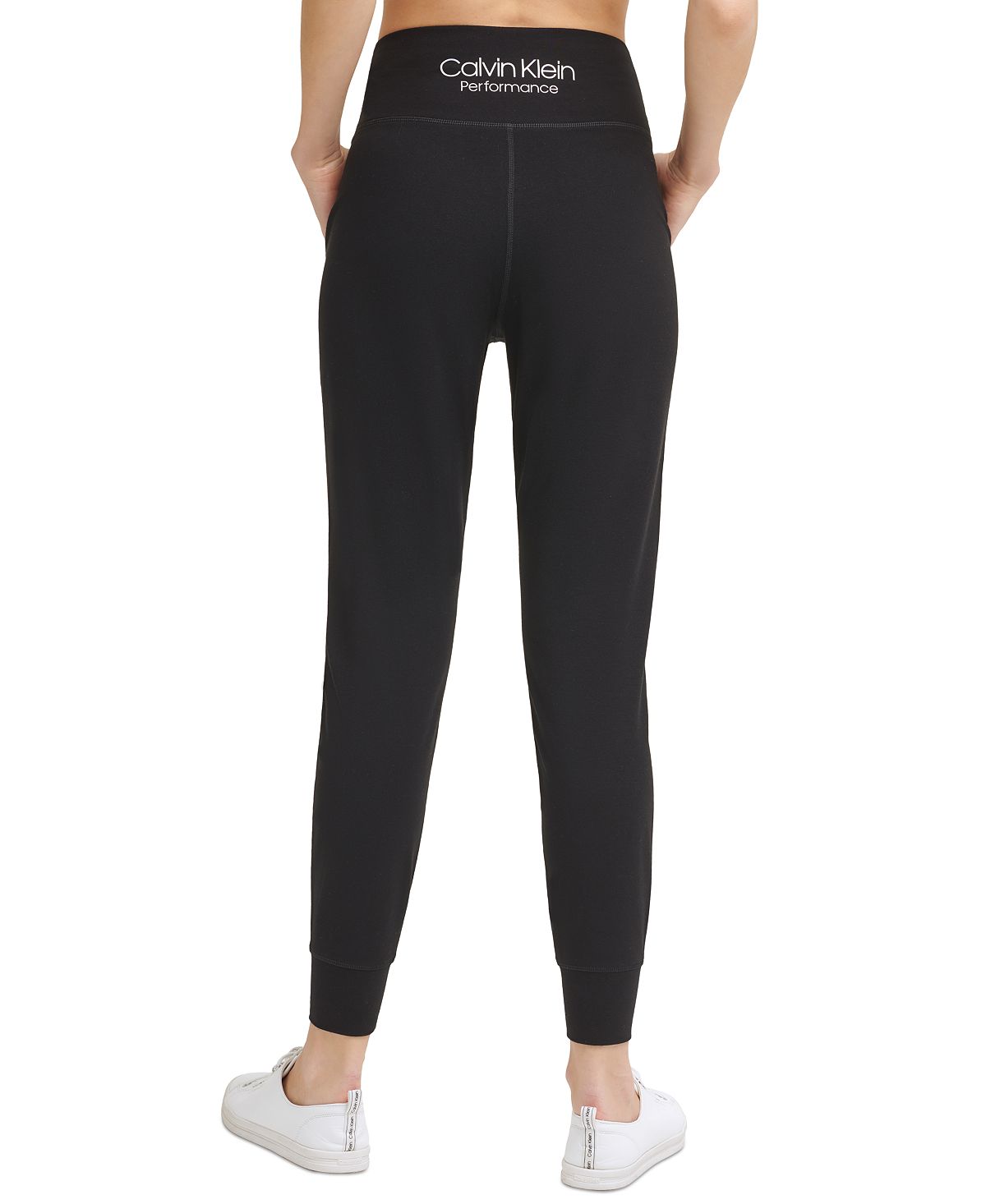 Calça jogger feminina Calvin Klein slim fit, comprimento total, preta, tamanho pequeno