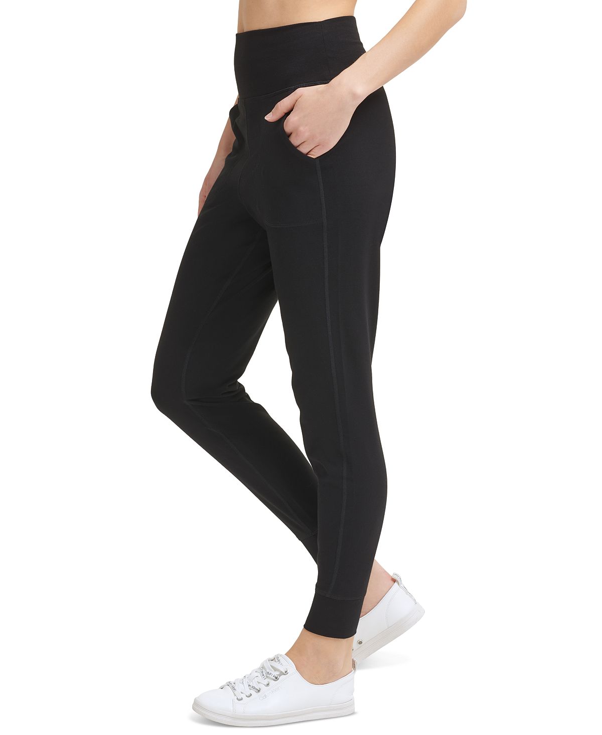 Calça jogger feminina Calvin Klein slim fit, comprimento total, preta, tamanho pequeno