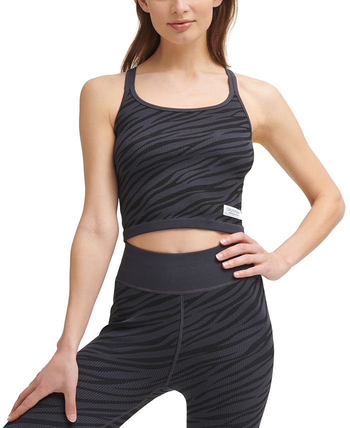 Calvin Klein Crop Top Feminino com Estampa de Zebra Texturizada, Preto, Tamanho Pequeno