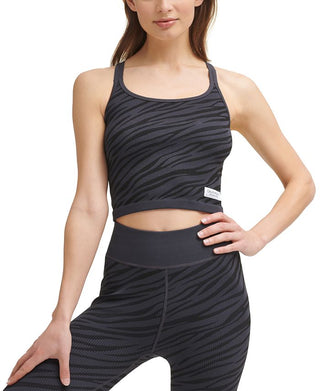 Calvin Klein Crop Top Feminino com Estampa de Zebra Texturizada, Preto, Tamanho Pequeno
