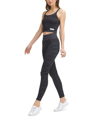 Calvin Klein Crop Top Feminino com Estampa de Zebra Texturizada, Preto, Tamanho Pequeno