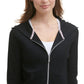 Calvin Klein Moletom com capuz feminino com zíper frontal, preto, tamanho médio