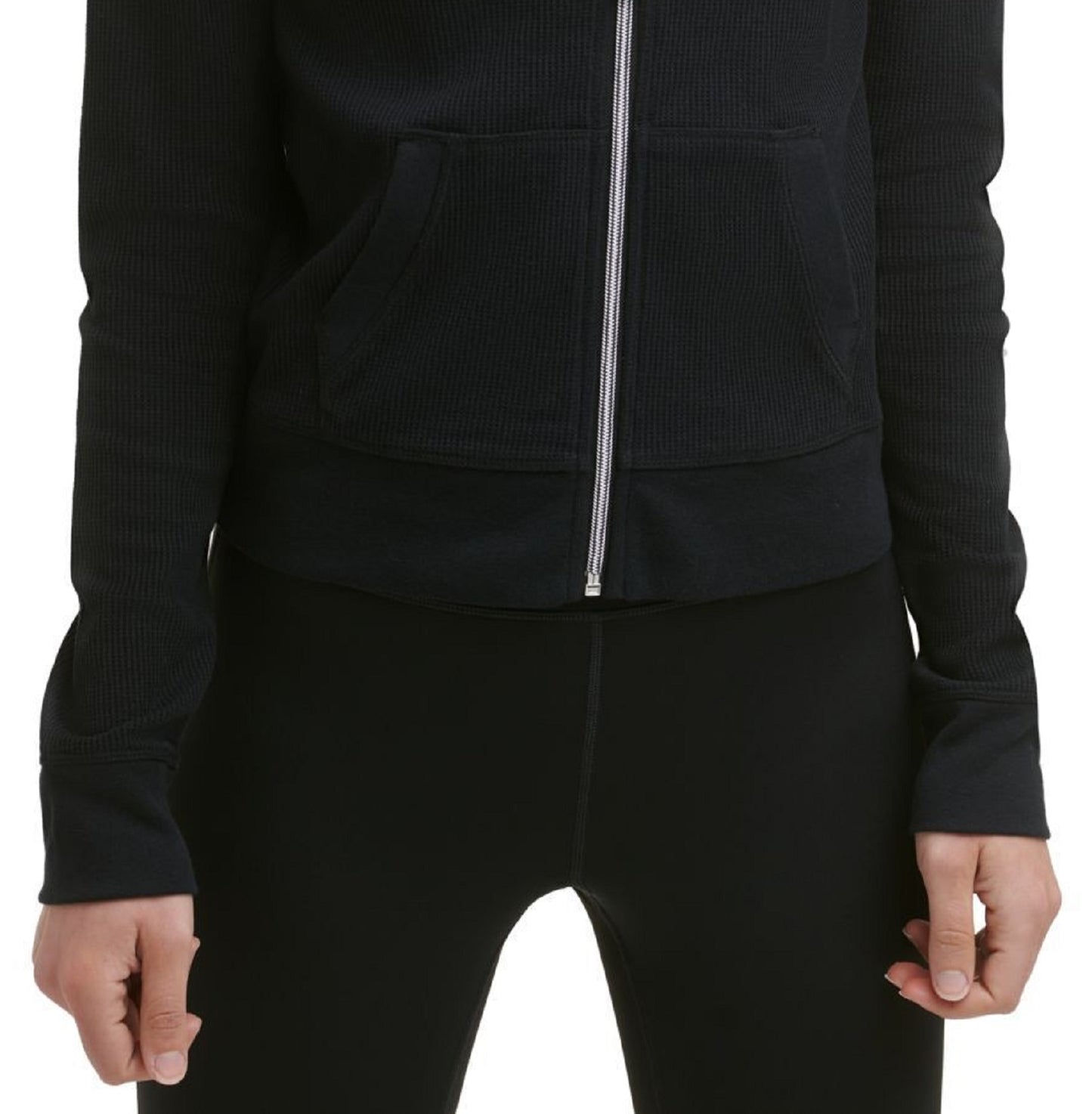 Calvin Klein Moletom com capuz feminino com zíper frontal, preto, tamanho médio