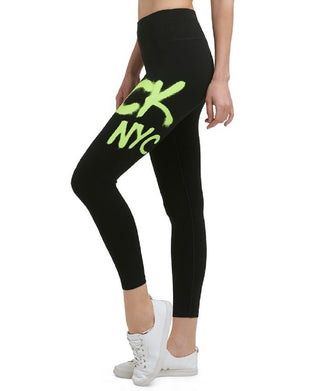 Calça legging Calvin Klein Graffiti Logo 7/8 feminina, verde, tamanho XX-G