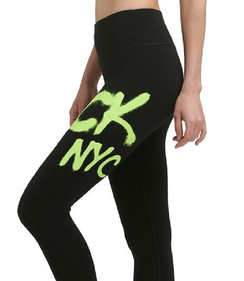 Calça legging Calvin Klein Graffiti Logo 7/8 feminina, verde, tamanho XX-G
