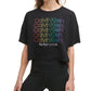 Blusa curta Calvin Klein feminina com logo Rainbow, preta, tamanho médio
