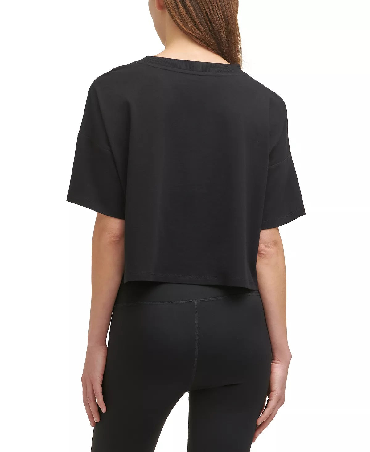 Blusa curta Calvin Klein feminina com logo Rainbow, preta, tamanho médio