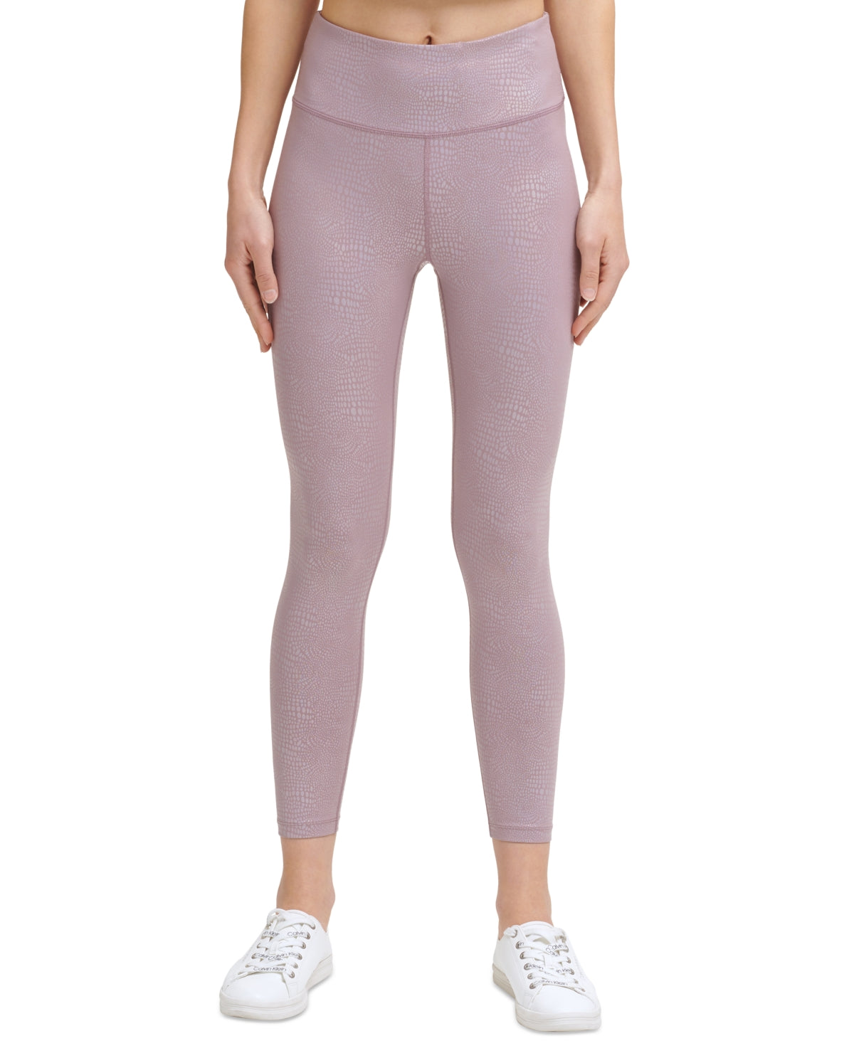 Calça legging feminina Calvin Klein com estampa metálica e cintura alta, rosa, tamanho grande