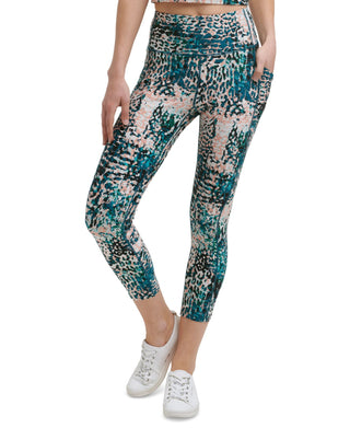 Calça legging feminina Calvin Klein Performance com estampa de cintura alta, verde, tamanho M