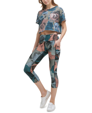 Calvin Klein Women's Printed Cropped Leggings Blue Size Large