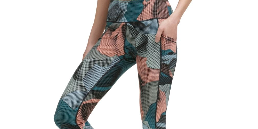 Calça legging curta estampada Calvin Klein Performance feminina, azul, tamanho médio