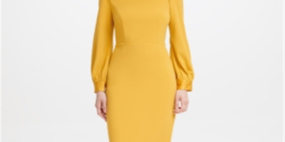 Vestido tubinho com ombros bufantes Calvin Klein feminino, amarelo, tamanho 6
