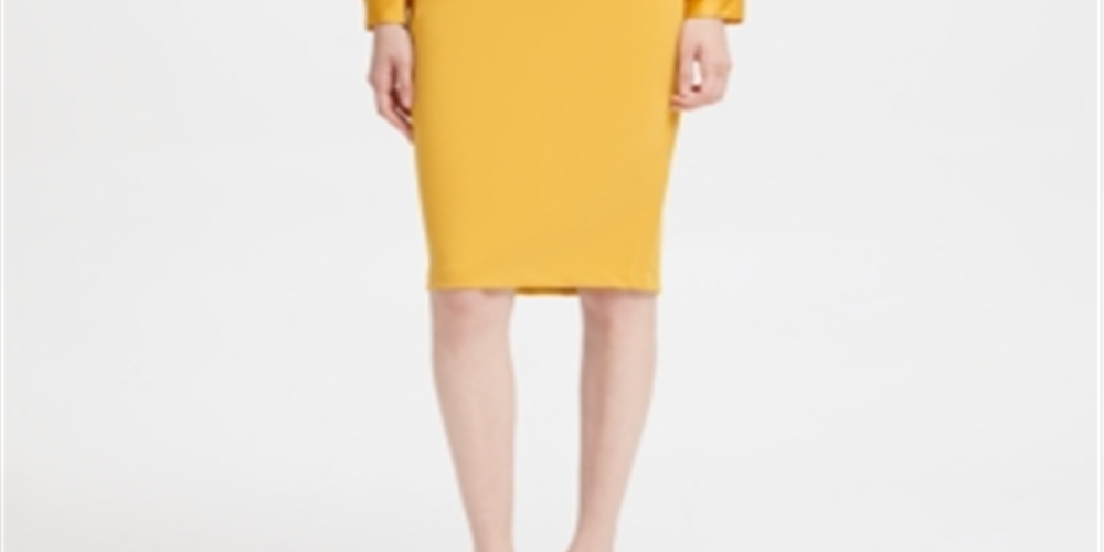 Vestido tubinho com ombros bufantes Calvin Klein feminino, amarelo, tamanho 6