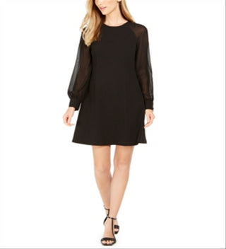Calvin Klein Women's Illusion Sleeve a Line Dress Black Size 12