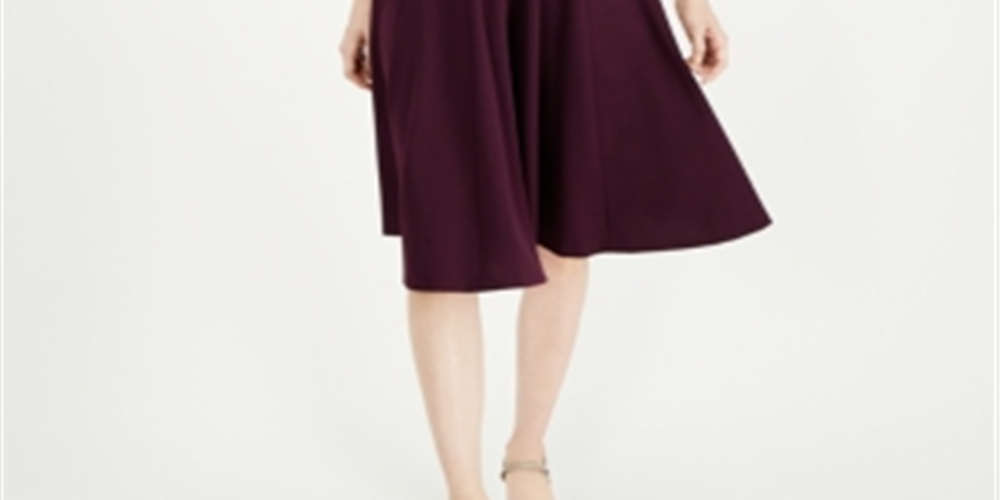 Vestido Calvin Klein Feminino com Decote em V e Ajuste Flare Roxo Tamanho 12