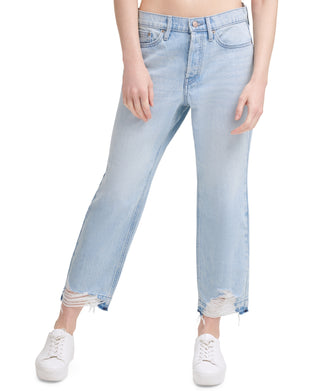 Calvin Klein Women's Cotton Ripped Straight Leg Jeans Blue Size 32