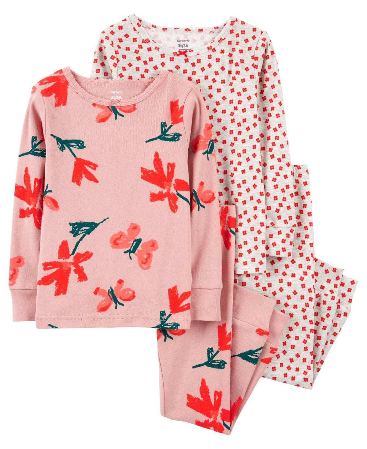 Conjunto de 4 peças de camiseta e pijama de manga comprida Carter's para meninas, rosa, tamanho 2T