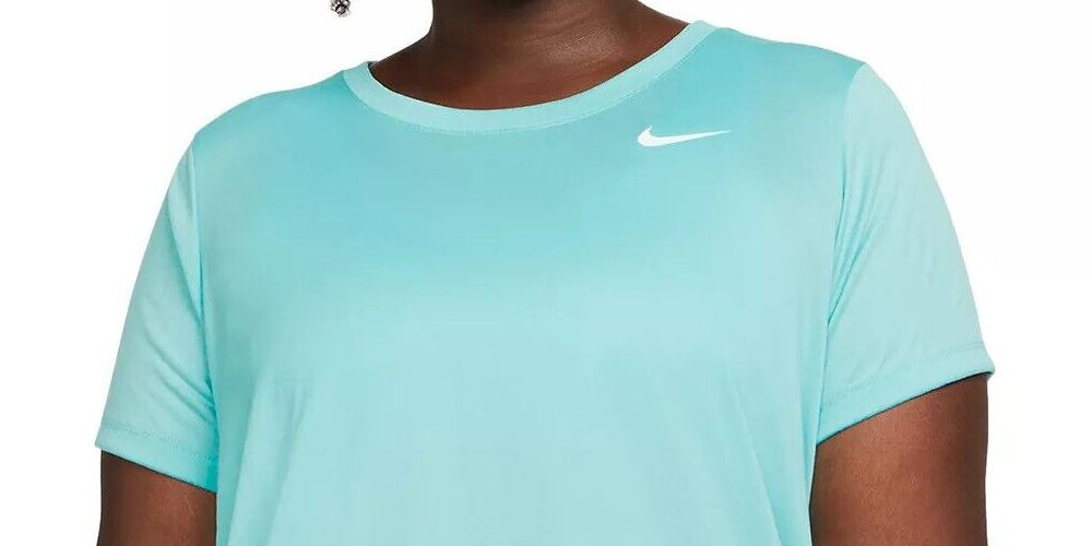 Camiseta de treino Nike Dri FIT feminina, manga curta, gola redonda, verde, tamanho 3X