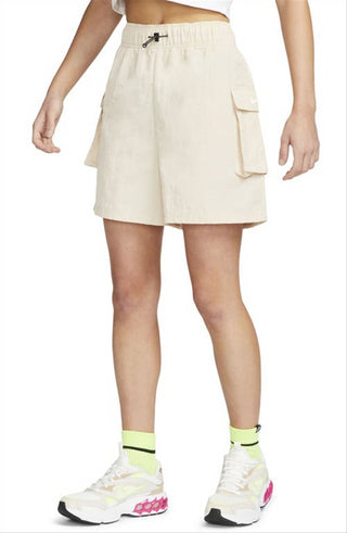 Shorts Nike Feminino Sanddrift/Branco Essential Woven Cintura Alta Tamanho GG