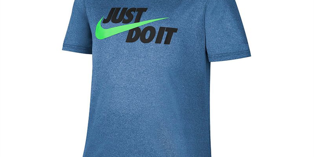 Camiseta Nike Dri FIT JDI XDye Manga Curta Infantil Azul Tamanho Médio
