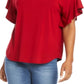 Karen Kane Blusa Feminina Manga Babada Vermelha Tamanho Grande