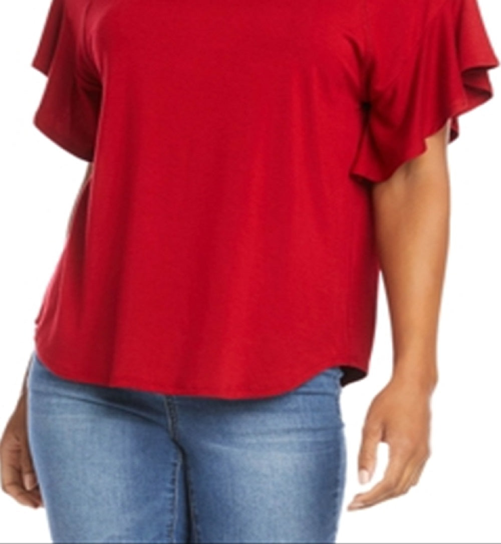 Karen Kane Blusa Feminina Manga Babada Vermelha Tamanho Grande