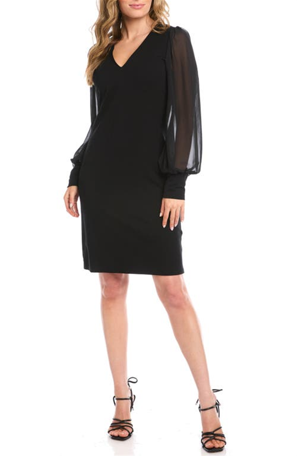 Vestido feminino Karen Kane de chiffon com manga comprida, preto, tamanho extragrande