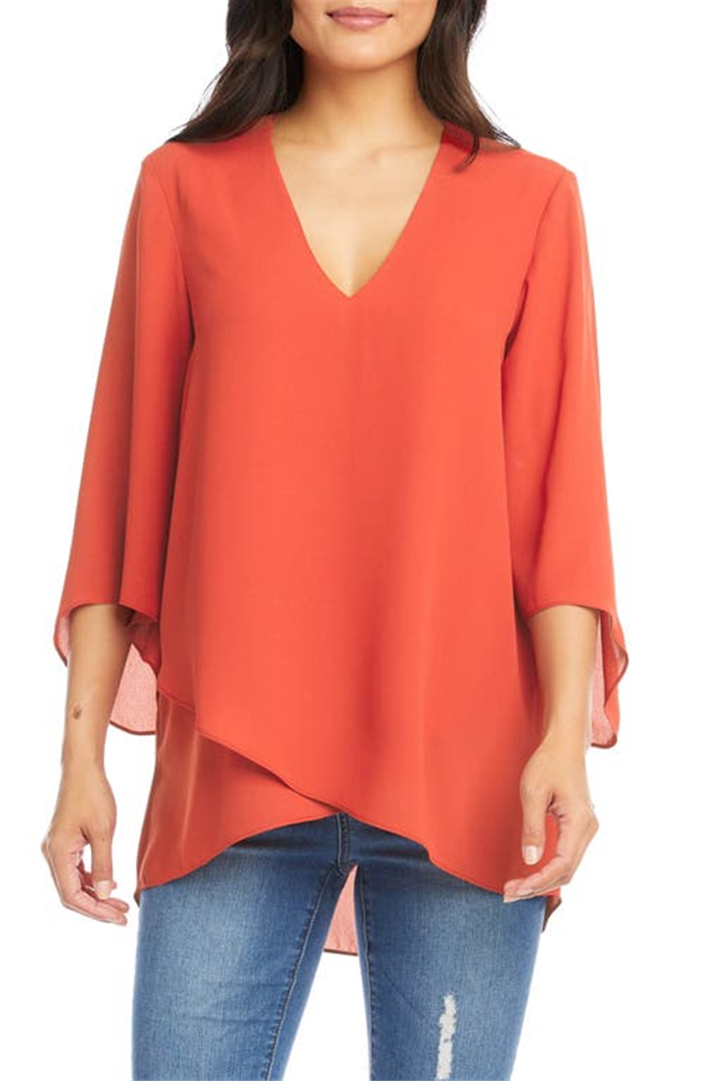 Blusa de crepe assimétrica feminina Karen Kane, laranja, tamanho grande