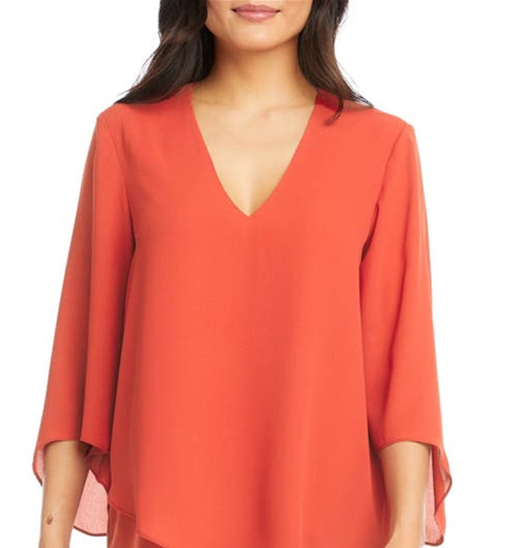 Blusa de crepe assimétrica feminina Karen Kane, laranja, tamanho grande