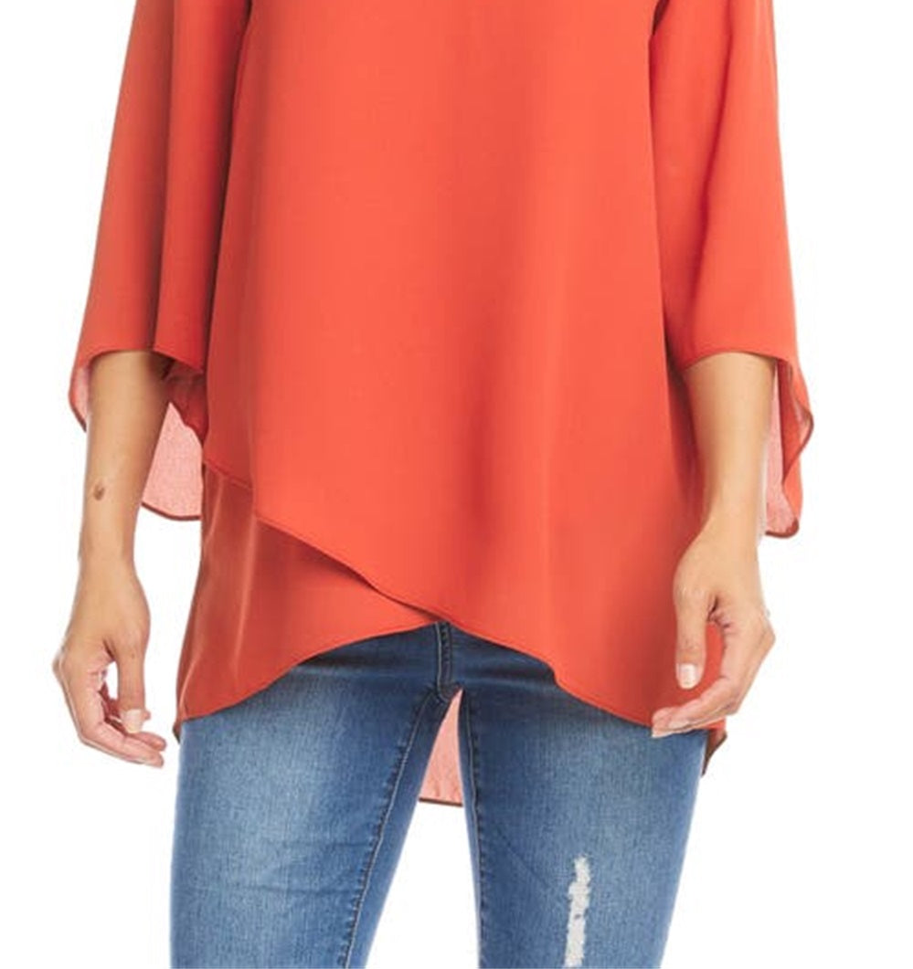 Blusa de crepe assimétrica feminina Karen Kane, laranja, tamanho grande