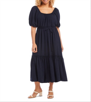 Vestido midi de coquetel Karen Kane feminino, azul, com ajuste evasê