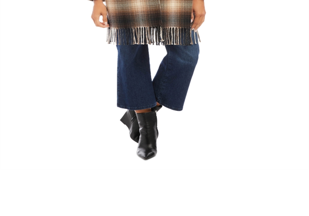 Jaqueta xadrez Karen Kane com franjas marrom