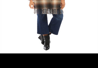 Jaqueta xadrez Karen Kane com franjas marrom