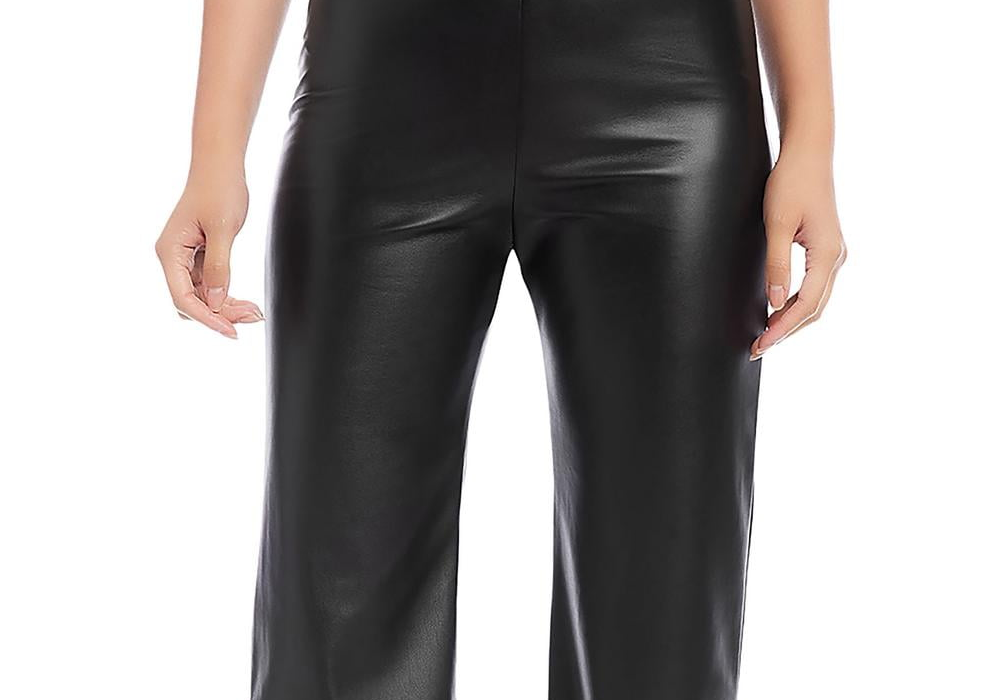 Calça de couro sintético de perna larga Karen Kane, preta