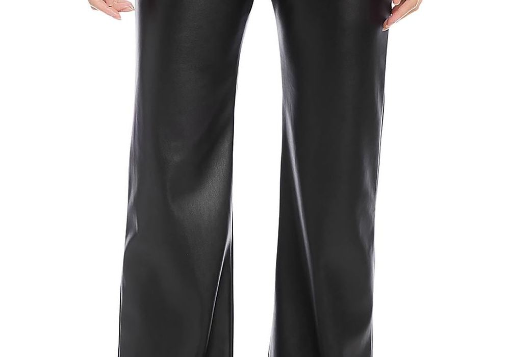 Calça de couro sintético de perna larga Karen Kane, preta