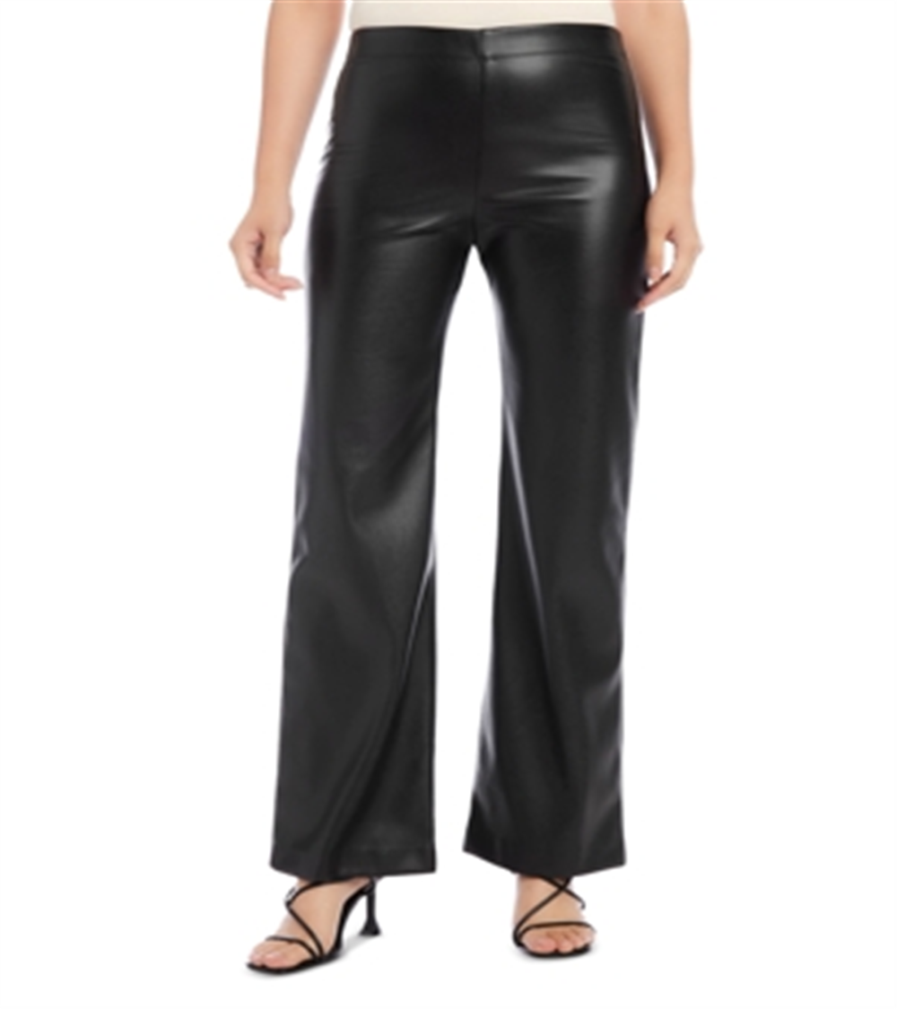 Calça de couro sintético de perna larga Karen Kane, preta