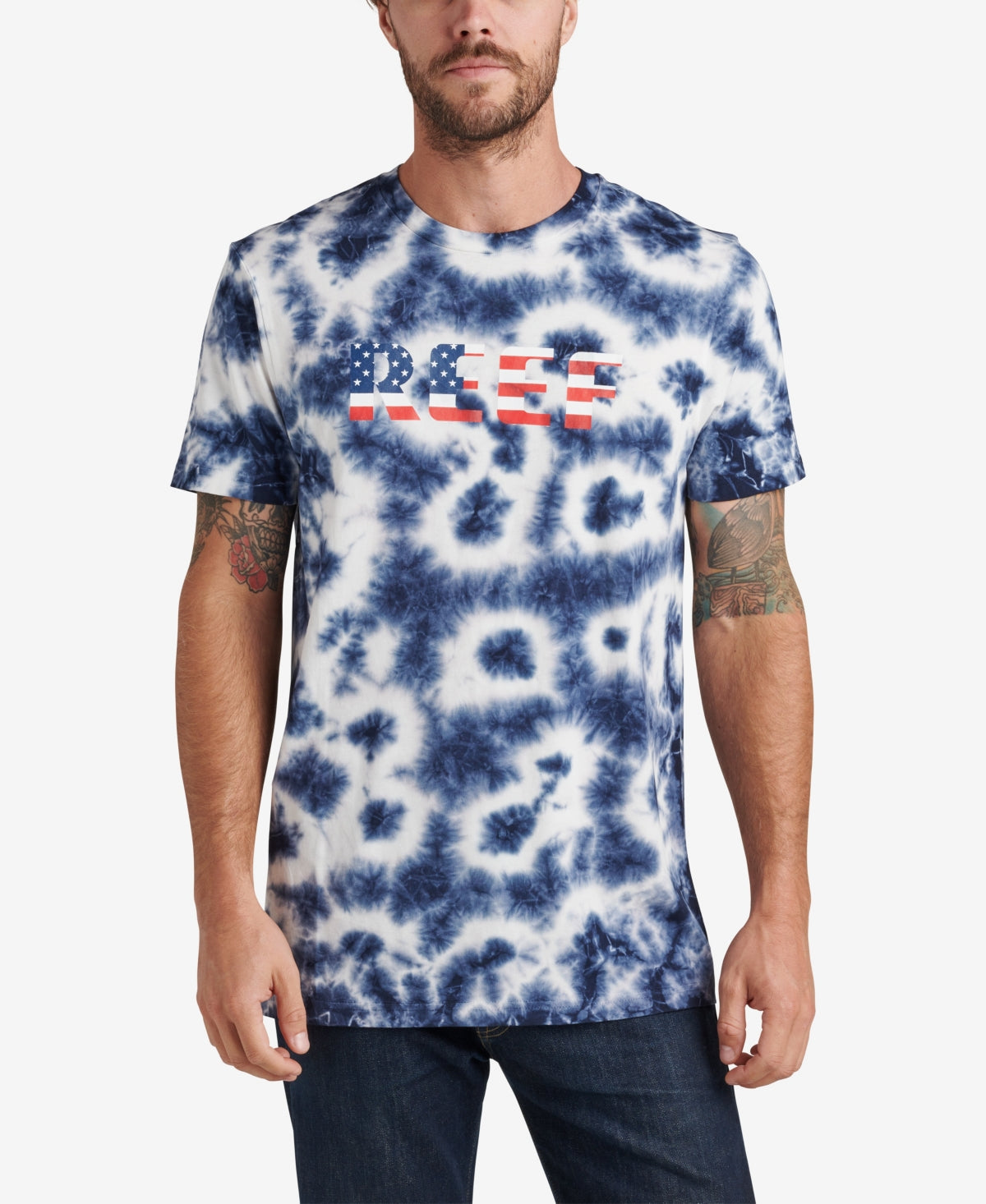 Camiseta masculina Reef Measure de manga curta com estampa tie-dye, azul, tamanho P