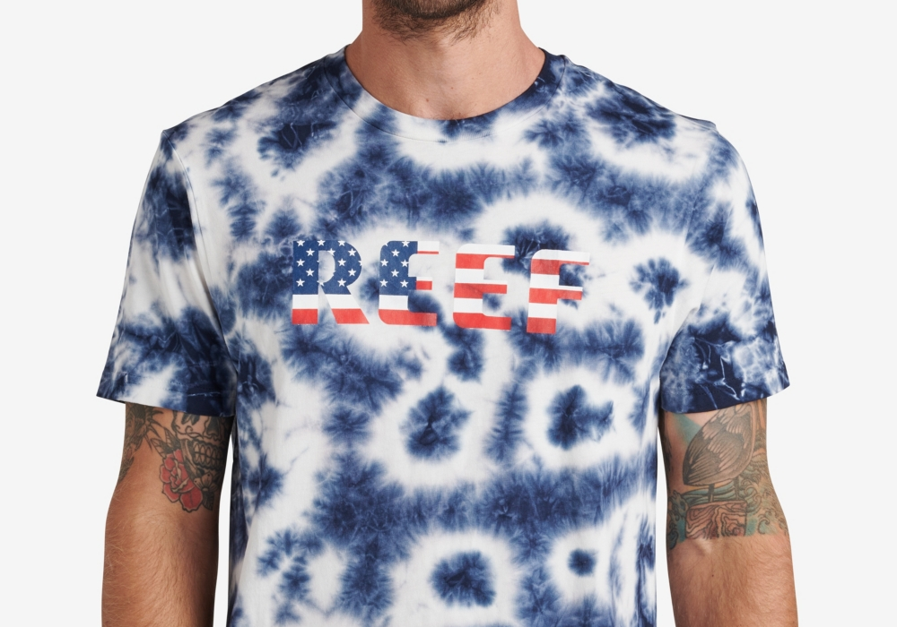 Camiseta masculina Reef Measure de manga curta com estampa tie-dye, azul, tamanho GG