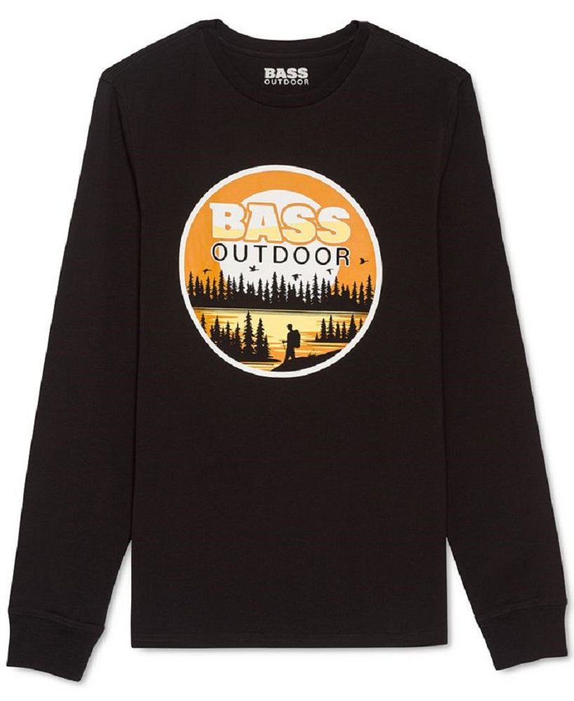 Camiseta masculina de manga comprida com estampa dourada Bass Outdoor, preta, tamanho médio