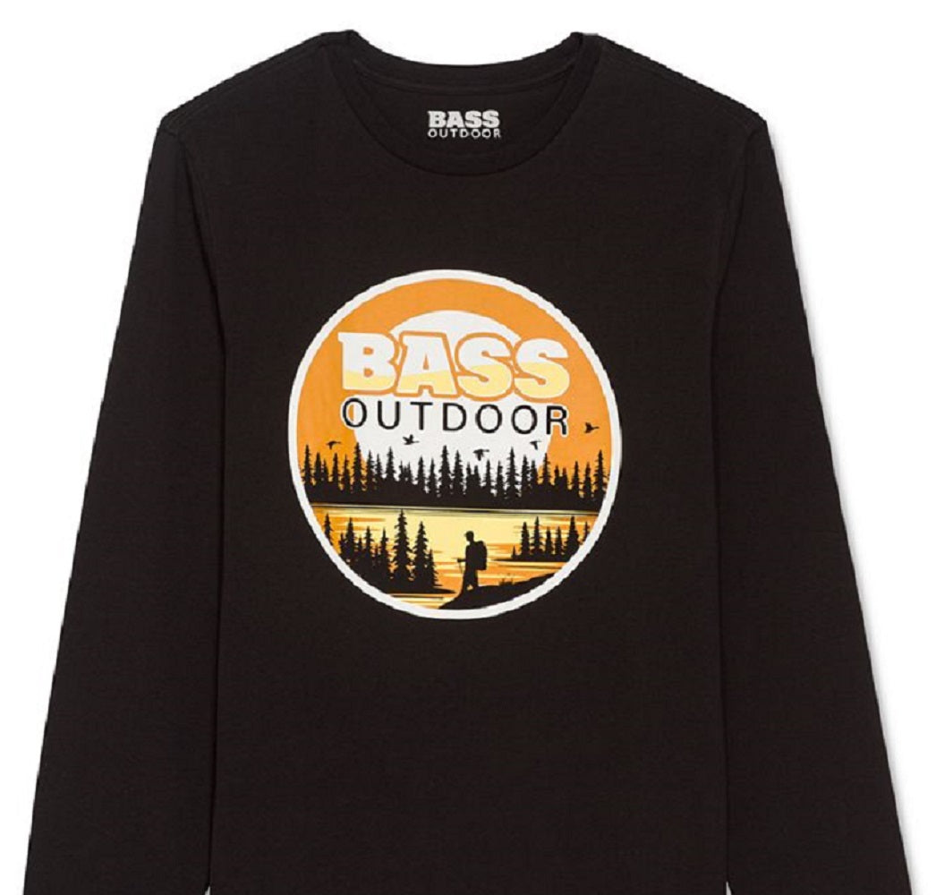 Camiseta masculina de manga comprida com estampa dourada Bass Outdoor, preta, tamanho médio