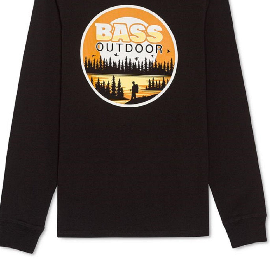 Camiseta masculina de manga comprida com estampa dourada Bass Outdoor, preta, tamanho médio