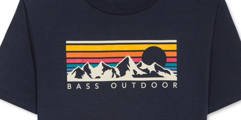 Camiseta masculina Bass Outdoor Boxed Mountain Graphic Azul Tamanho -2XL