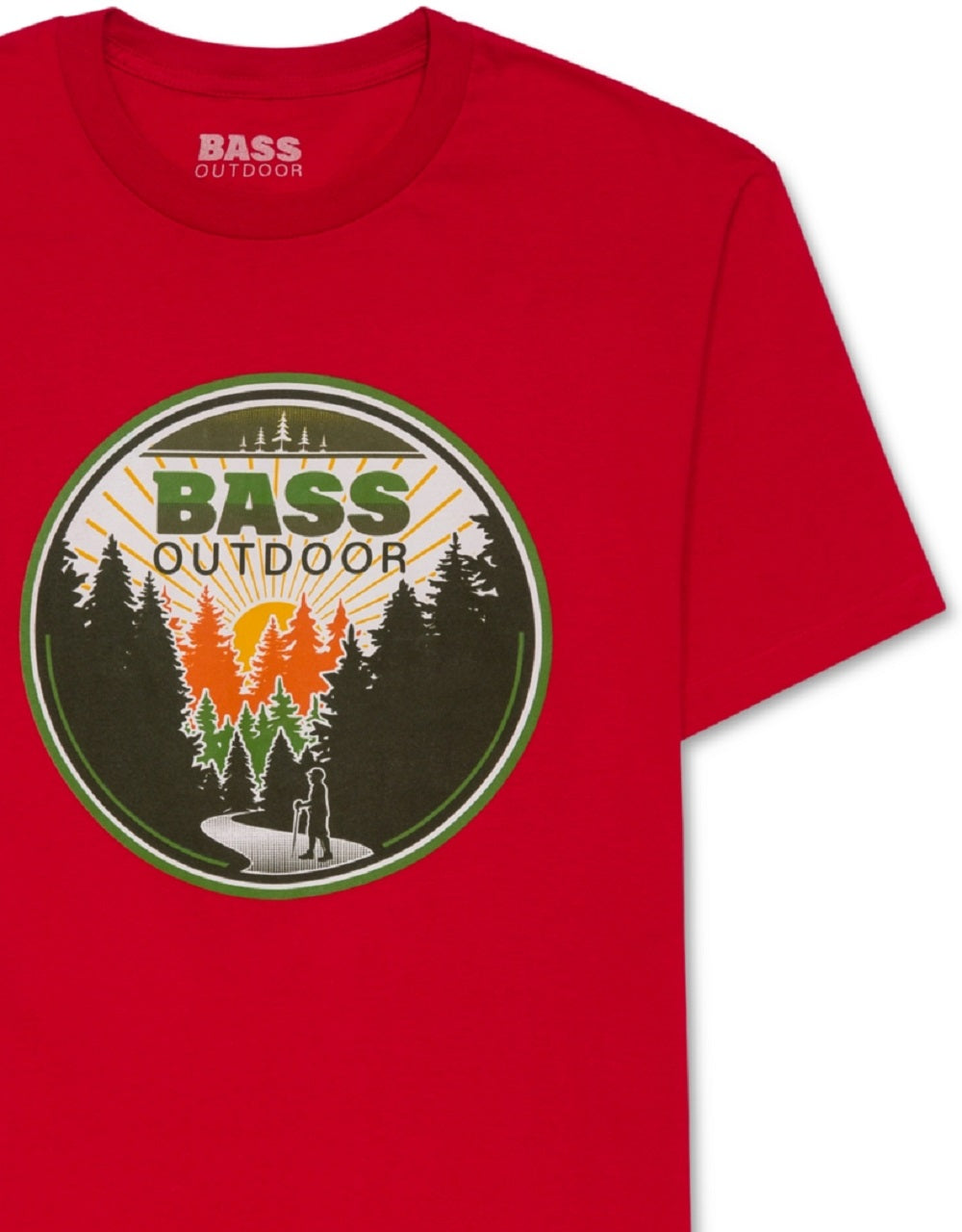 Camiseta masculina de malha gráfica Bass Outdoor, vermelha, tamanho pequeno